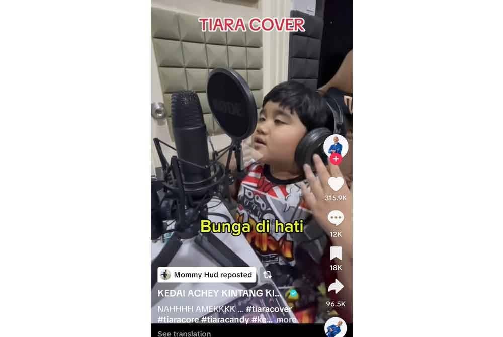 Rakaman nyanyian anak Achey, Nur Tiara Zinnirah menghiburkan pelayar TikTok.