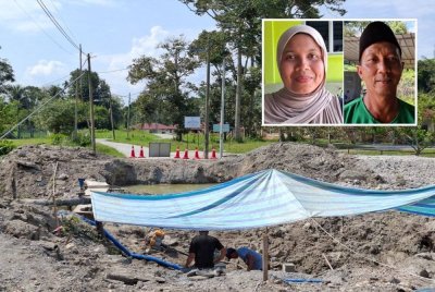 Projek bina baharu jambatan di Kampung Sungai Kurong yang runtuh sejak Oktober tahun lalu telah dimulakan dengan peruntukan daripada KKWD. (Gambar kecil: Noraini, Mohd Zafri)