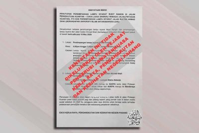 Makluman hebahan kenyataan yang tular di laman sosial adalah palsu. Foto ihsan Ir Razali