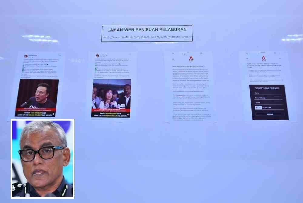 Laman web disyaki penipuan pelaburan yang dikesan JSJK Bukit Aman. (Gambar kecil: Ramli)