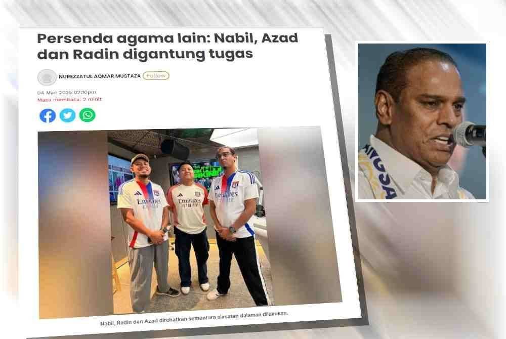 Laporan Sinar Harian berkaitan tiga penyampai radio Era FM didakwa mempersenda satu perayaan agama baru-baru ini. (Gambar kecil: Saravanan)