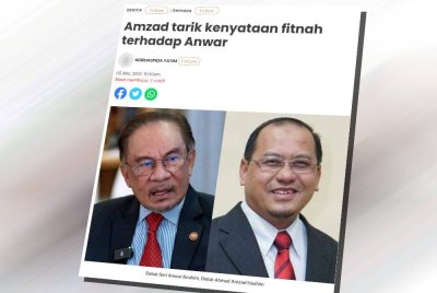Laporan Sinar Harian mengenai Ahli Parlimen Kuala Terengganu, Datuk Ahmad Amzad menarik balik kenyataan fitnah terhadap Anwar.