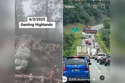 Tangkap layar menerusi rakaman video yang dikongsi di laman Facebook MySelangor memaparkan kejadian sebuah treler yang mengalami masalah brek dan mengundur secara tiba-tiba dalam kejadian di KM 1 jalan naik arah Genting Highlands dan di KM 40.85 arah timur dari Genting Sempah ke Bukit Tinggi, pada Khamis.