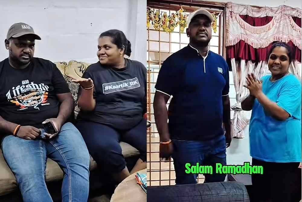Rekka (kanan) bersama suaminya sering memuat naik hantaran video berpuasa di bulan Ramadan. Kredit TikTok @kaartik_rk.