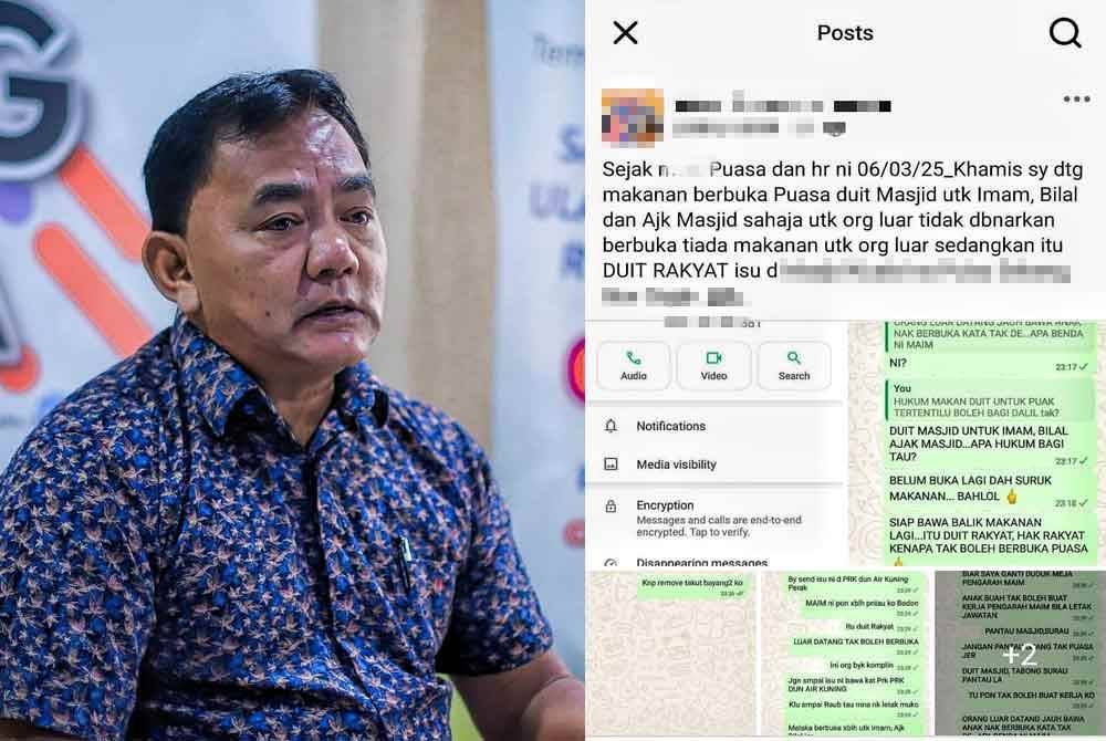 Tangkap layar tular oleh individu yang mendakwa tidak diberikan juadah berbuka di sebuah masjid di negeri ini. Rahmad (kiri).