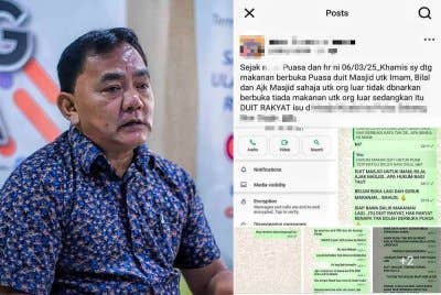 Tangkap layar tular oleh individu yang mendakwa tidak diberikan juadah berbuka di sebuah masjid di negeri ini. Rahmad (kiri).