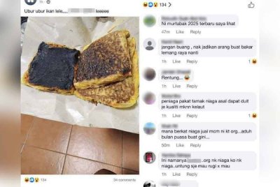 Tangkap layar gambar murtabak hangus tular di Facebook. Foto kanan: Para netizen beri komen susulan gambar tersebut tular.