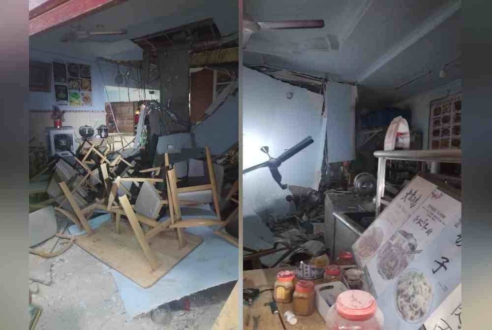 Keadaan di dalam restoran selepas lantai tingkat satu bangunan di Jalan Segama, runtuh pada malam Jumaat.