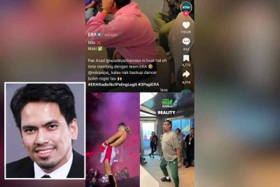 Selain daripada tarian yang serupa dengan gaya masuk gelanggang petinju negara ketika salah sebuah perlawanan baru-baru ini, video itu juga ada menyebut nama Miki Ghazali di ruangan kapsyen. Gambar kecil: Mahmud