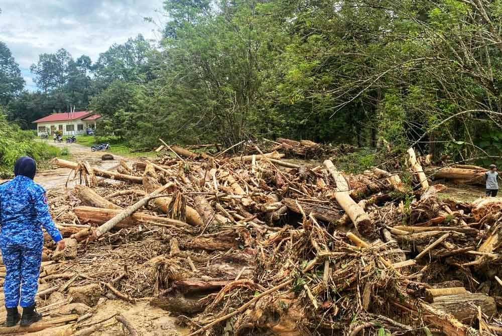 Anggota APM Lipis meninjau kawasan yang terjejas. - Foto: APM