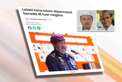 Laporan Sinar Harian mengenai lelaki hina Islam dipercayai berada di luar negara. Gambar kecil: Ahmad (kiri), Ku Abd Rahman