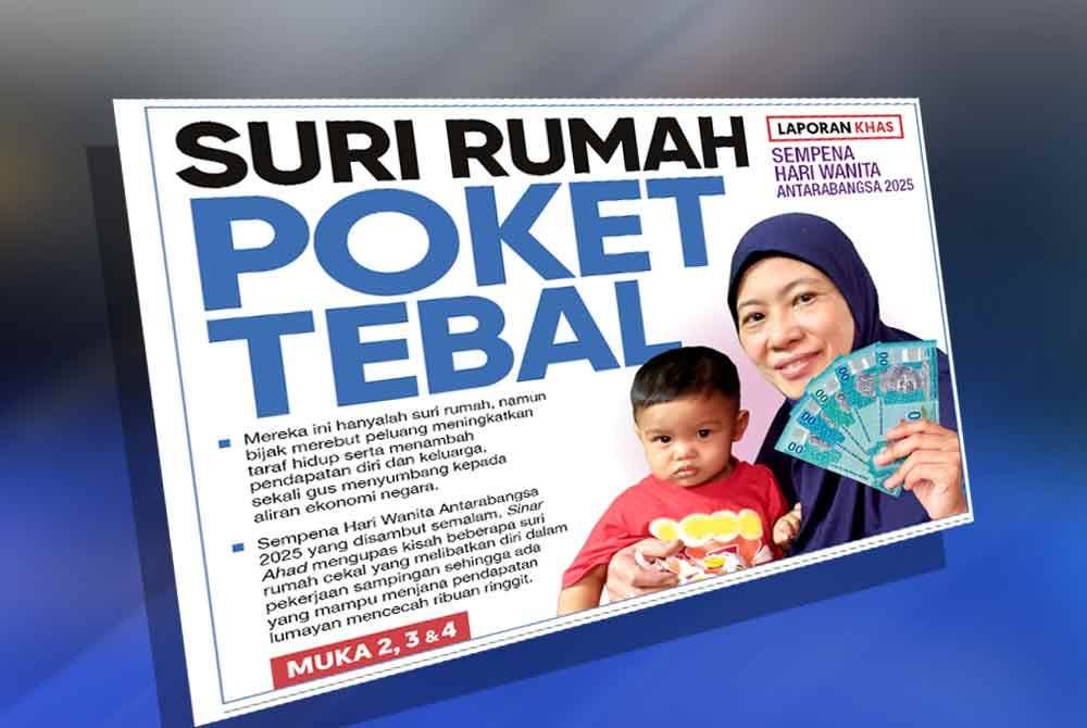 Laporan muka depan Sinar Harian pada Ahad.