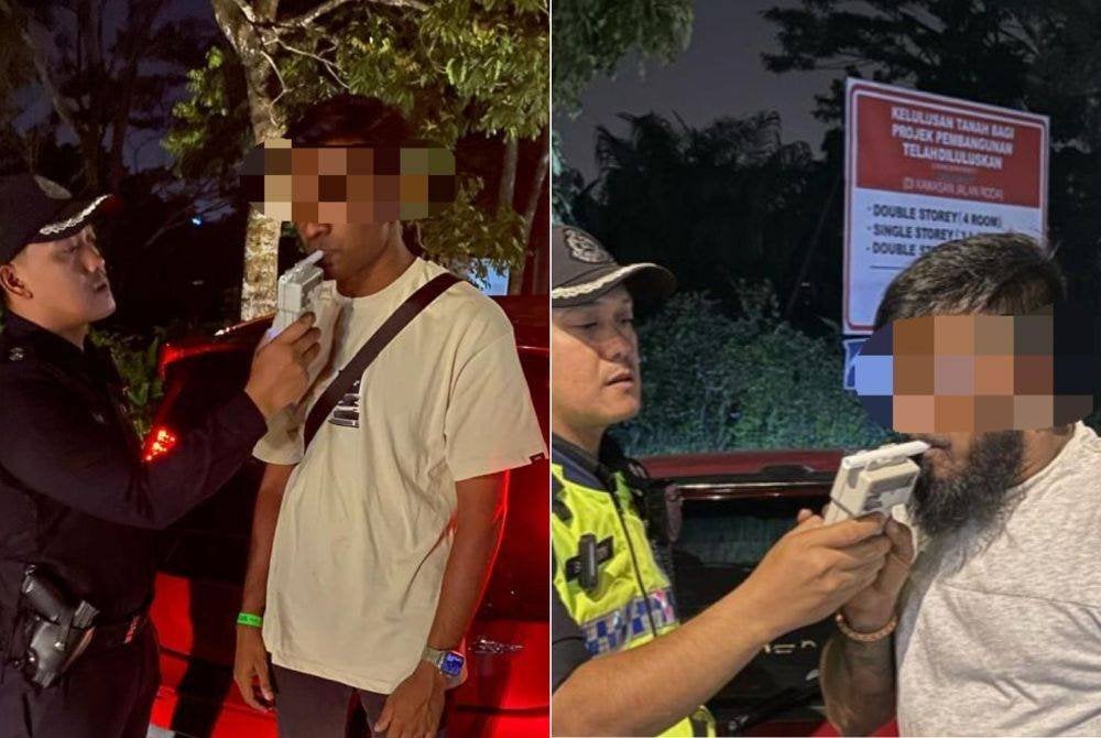 Polis melakukan ujian mengesan kandungan alkohol terhadap pemandu. - foto IPK Johor