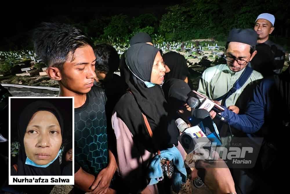 Nurha’afza Salwa dan anak-anaknya ketika ditemui pemberita.