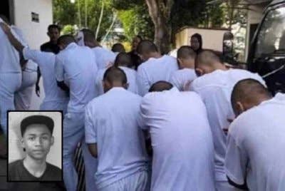 13 pelajar Kolej Vokasional Lahad Datu dituduh membunuh Mohamad Nazmie Aizzat Mohd Narul Azwan (gambar kecil) tahun lepas.