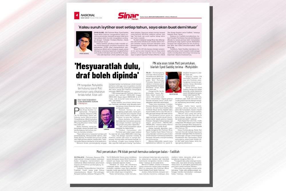 Laporan Sinar Harian berkaitan peruntukan pembangkang.