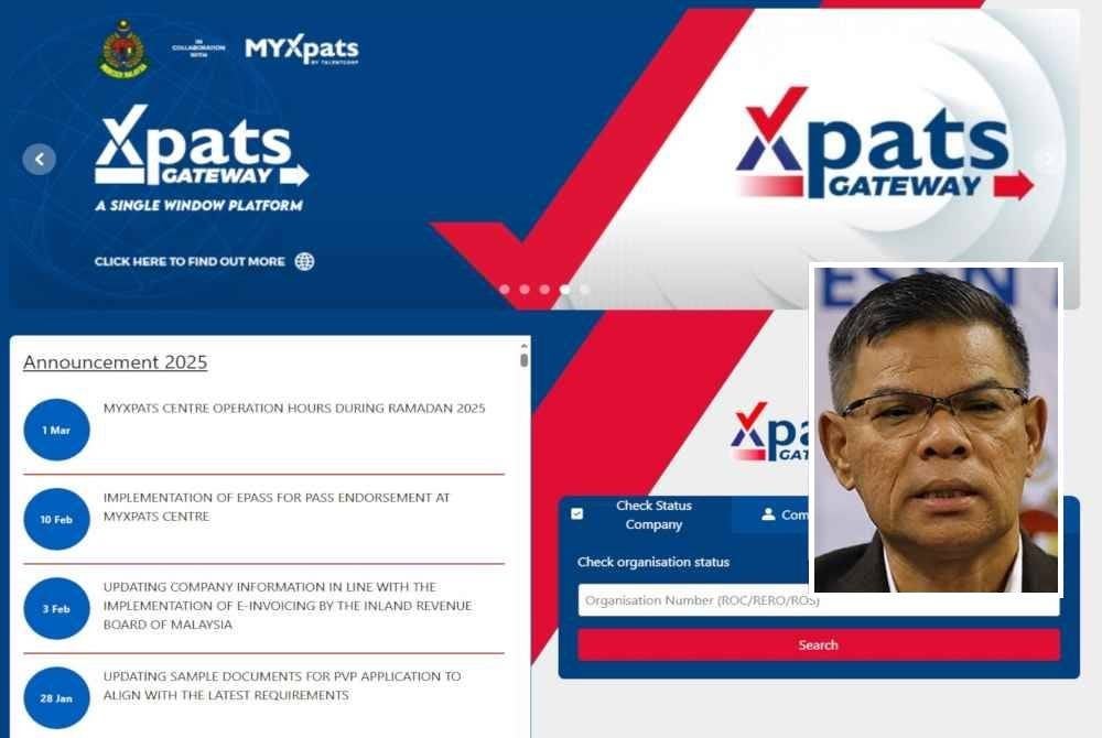 Permohonan boleh dibuat menerusi https://xpatsgateway.com.my/. Gambar kecil: Saifuddin Nasution