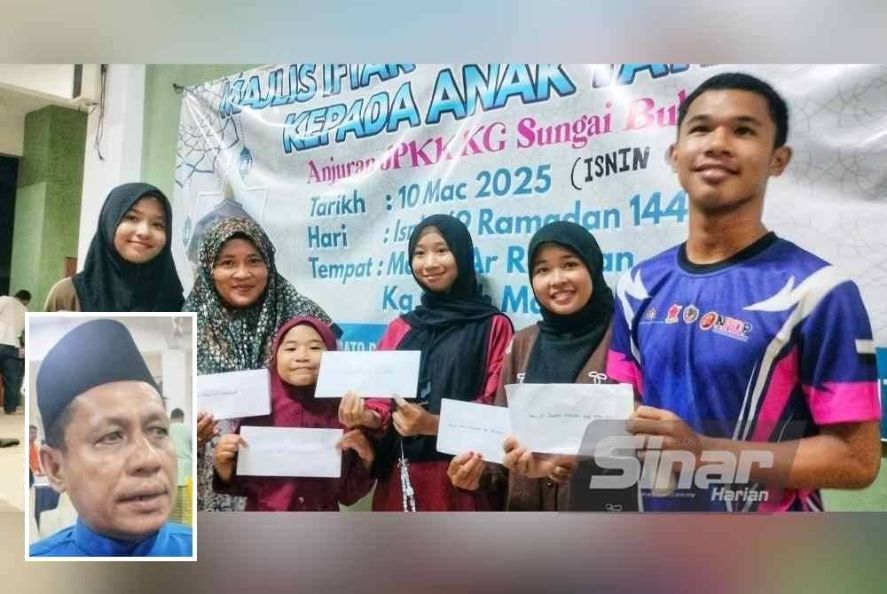 Dari kiri, Nurul Hanie Ellysa,Nor Baiti,Nurul Hanie Erdeena,Nurul Hanie Emiliya,Nurul Hanie Elyana dan Hazza Ikmal Haikal ceria dengan sumbangan yang diterima. Gambar kecil: Ahmad Jafri Dolah - Foto Sinar Harian