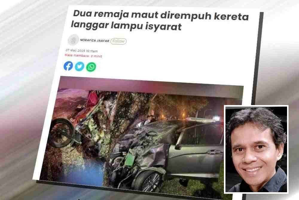 Laporan Sinar Harian berkaitan kemalangan yang membabitkan pemandu tidak mempunyai lesen memandu yang sah. Gambar kecil: Shahrim