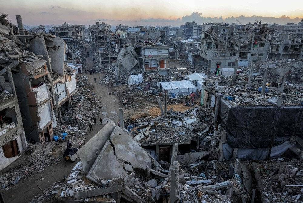 Bangunan yang musnah digambarkan di Jabalia di utara Semenanjung Gaza. Foto Bashar Taleb/AFP