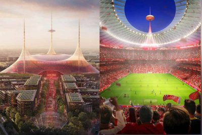 Imej konsep rasmi pertama stadium baharu Manchester United dengan 100,000 tempat duduk