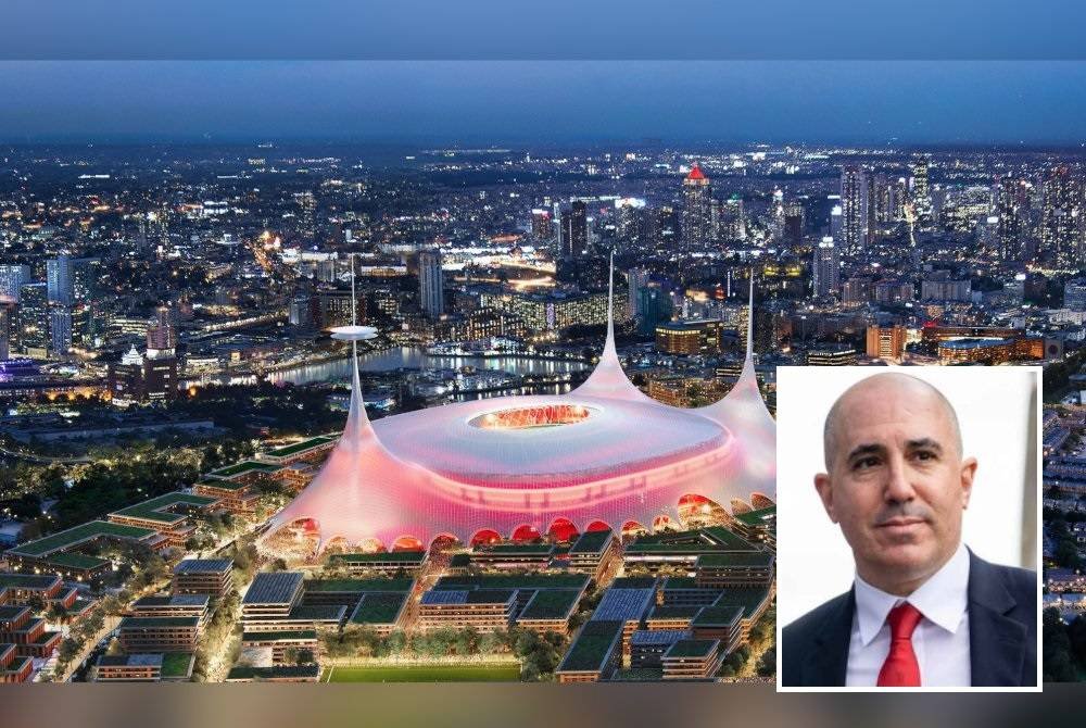 Imej konsep rasmi pertama stadium baharu Manchester United dengan 100,000 tempat duduk. (Gambar kecil: Berrada)