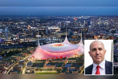 Imej konsep rasmi pertama stadium baharu Manchester United dengan 100,000 tempat duduk. (Gambar kecil: Berrada)