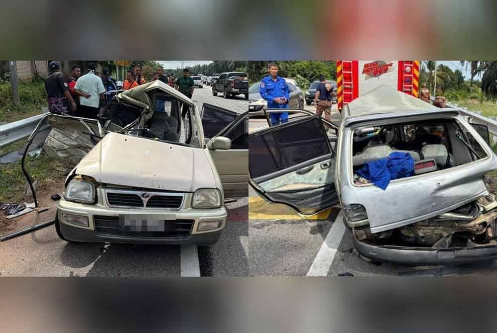 Keadaan kereta Perodua Kancil dipandu mangsa maut remuk selepas terlibat kemalangan.