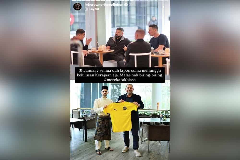 Tunku Mahkota Ismail berkongsi status pemain warisan skuad bola sepak negara. Foto Instagram hrhcrownprinceofjohor