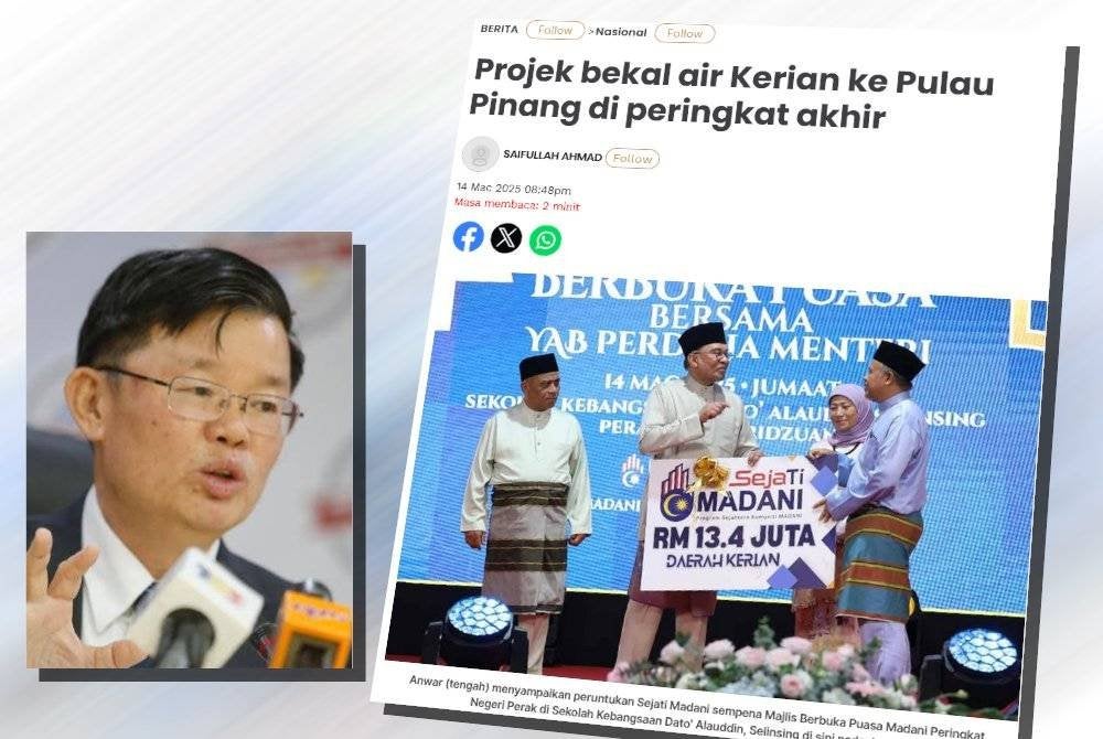 Kon Yeow. (Laporan Sinar Harian mengenai projek bekal air Kerian ke Pulau Pinang di peringkat akhir.)