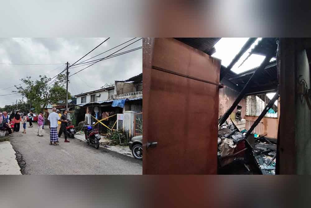 Penduduk sekitar sekitar melihat keadaan rumah mangsa yang terbakar.