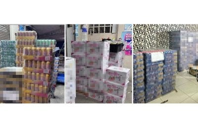 Antara arak seludup yang dirampas dalam Op Taring Alpha 2 di sebuah rumah di Taman Daya, Johor Bahru pada Jumaat.