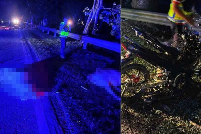 Penunggang motosikal maut selepas melanggar seekor lembu di Kilometer 6 Jalan Jerantut-Maran dekat Batu 58 pada Ahad. Foto ihsan PDRM