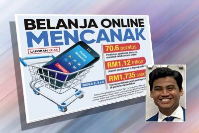 Muka depan Sinar Ahad mengenai belanja online mencanak. Gambar kecil: Muhammad Imran