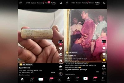 Tangkap layar TikTok milik Syamil Shuib menunjukkan kepingan syiling 10 sen berjumlah RM3 yang diterima daripada Dr Mahathir kira-kira 29 tahun lalu.