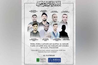 Seramai lapan petugas kemanusiaan MAPIM terbunuh dalam serangan udara oleh tentera Israel di Beit Lahiya, utara Gaza, pada Sabtu.