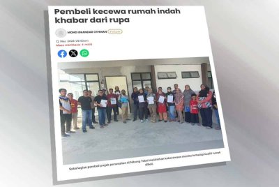 Laporan Sinar Harian mengenai keluhan pembeli projek perumahan di Nibong Tebal.