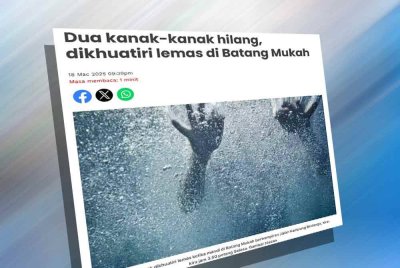 Laporan Sinar Harian mengenai dua kanak-kanak dilaporkan hilang dan dikhuatiri lemas ketika mandi di Batang Mukah pada Selasa.