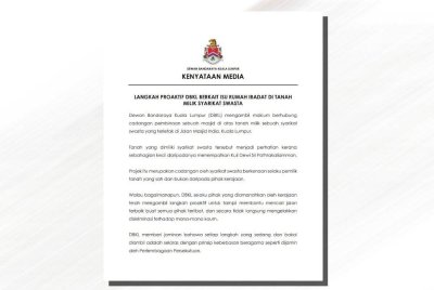Tangkap layar kenyataan DBKL pada Khamis.