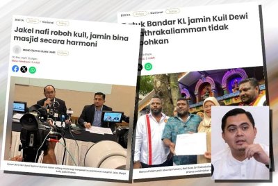 Laporan Sinar Harian mengenai Kuil Dewi Sri Pathrakaliamman. (Gambar kecil: Dr Muhamad Akmal)