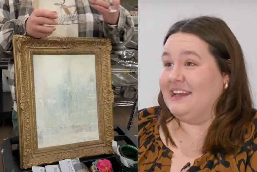 Lukisan yang dibeli Alcorn (kanan) pada harga RM14 di sebuah kedai terpakai