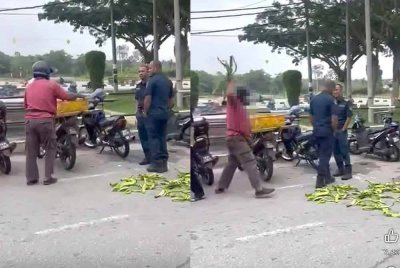 Tangkap layar video tular menunjukkan seorang lelaki membuang petai yang dijualnya di atas jalan.