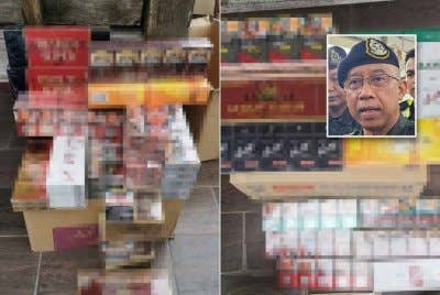 PGA Briged Utara berjaya menumpaskan kegiatan penjualan rokok seludup di Bagan Datuk pada Jumaat. Foto ihsan pembaca (Gambar kecil: Shahrum)