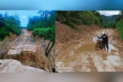 Keadaan jalan yang terputus menyebabkan penduduk dan guru tidak boleh keluar dari Kampung Binanon, Keningau.