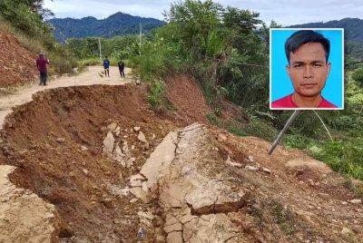 Keadaan terkini jalan menuju ke Kampung Binanon, Keningau. Gambar kecil: Rosli