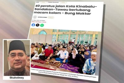 Laporan Sinar Harian mengenai 40 peratus jalan di Sabaj berlubang macam kolam.