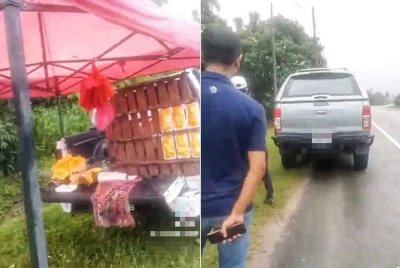 Tangkap layar video yang tular di media sosial memaparkan seorang peniaga nangka wanita memarahi anggota penguat kuasa.