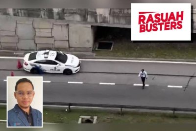 Polis melakukan siasatan dalaman terhadap tiga anggotanya yang dirakam dalam satu video tular ketika mengadakan sekatan jalan raya di persimpangan The Mines pada Ahad. (Gambar kecil: Mohammad Amar Masuri)