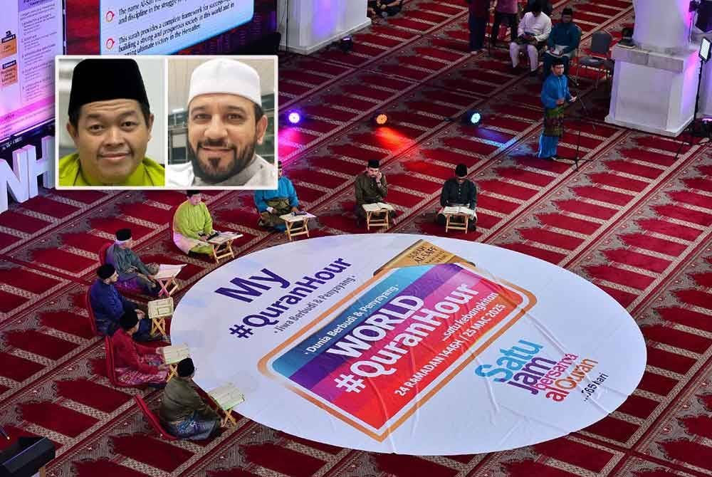 Bacaan al-Quran dengan penggunaan tajwid tepat serta lantunan suara yang baik penting bagi memperdengarkan keindahan bacaan al-Quran. Gambar kecil: Mohd Shukri (kiri), Sheikh Muhammad Asfandyar Dilawar