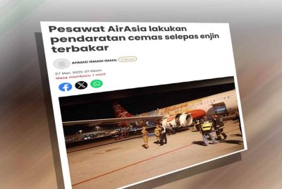 Laporan Sinar Harian mengenai sebuah pesawat AirAsia yang membawa 171 orang dari Kuala Lumpur ke Shenzhen, China melakukan pendaratan cemas akibat kebakaran enjin di Lapangan Terbang Antarabangsa Kuala Lumpur (KLIA) Terminal 2 pada Khamis.